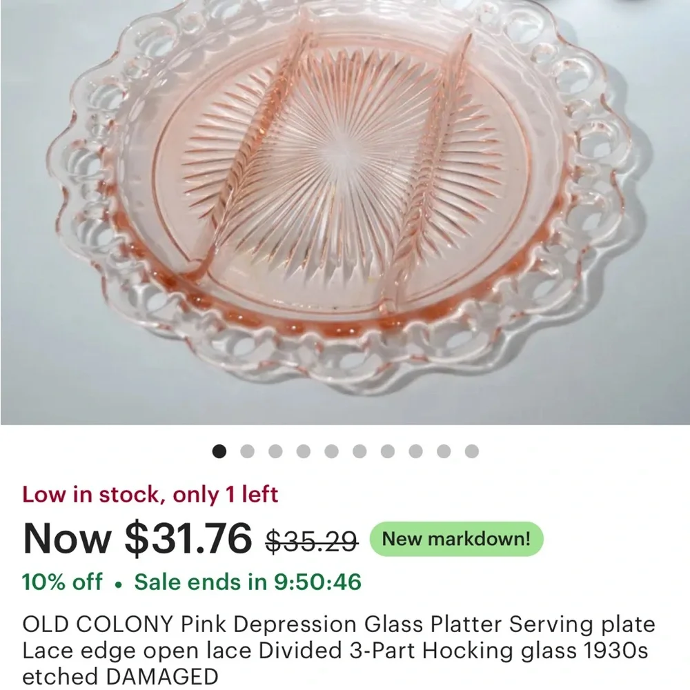 3 OLD COLONY Anchor  Depression Glass Platter Serving Plates Divided Lace edge